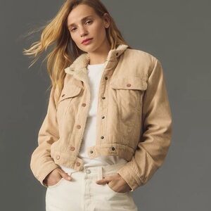Anthropologie Pilcro Shrunken Corduroy Sherpa Jacket Beige Size L